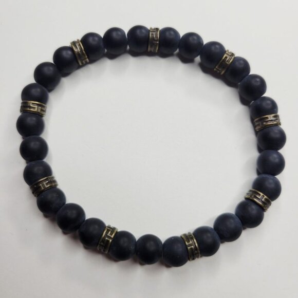 NWT Mens Genuine Dark Black Onyx Stone Stretch Bracelet Bronze Accents - Picture 2 of 5